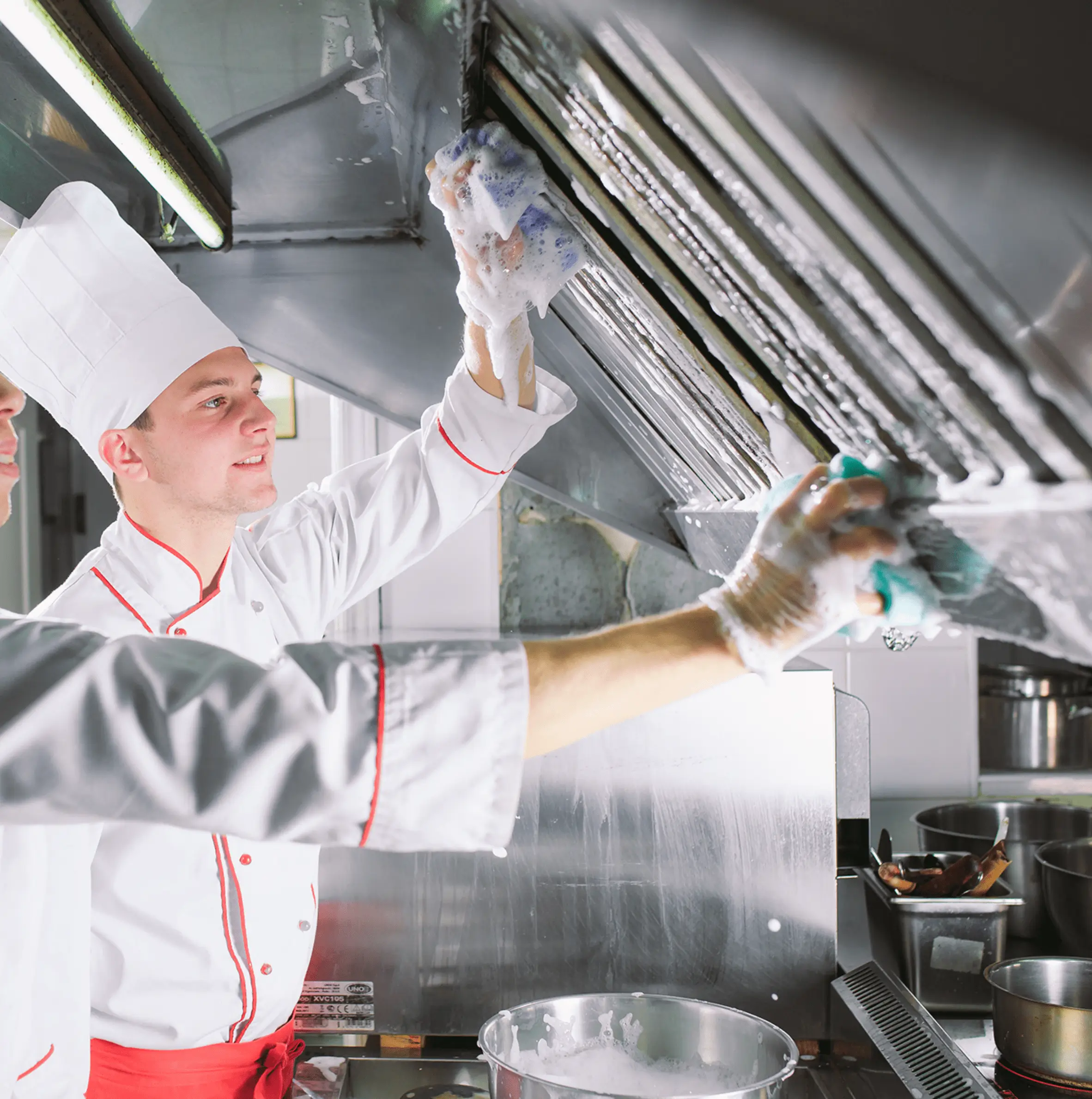 Units being cleaned and scrubbed by chefs