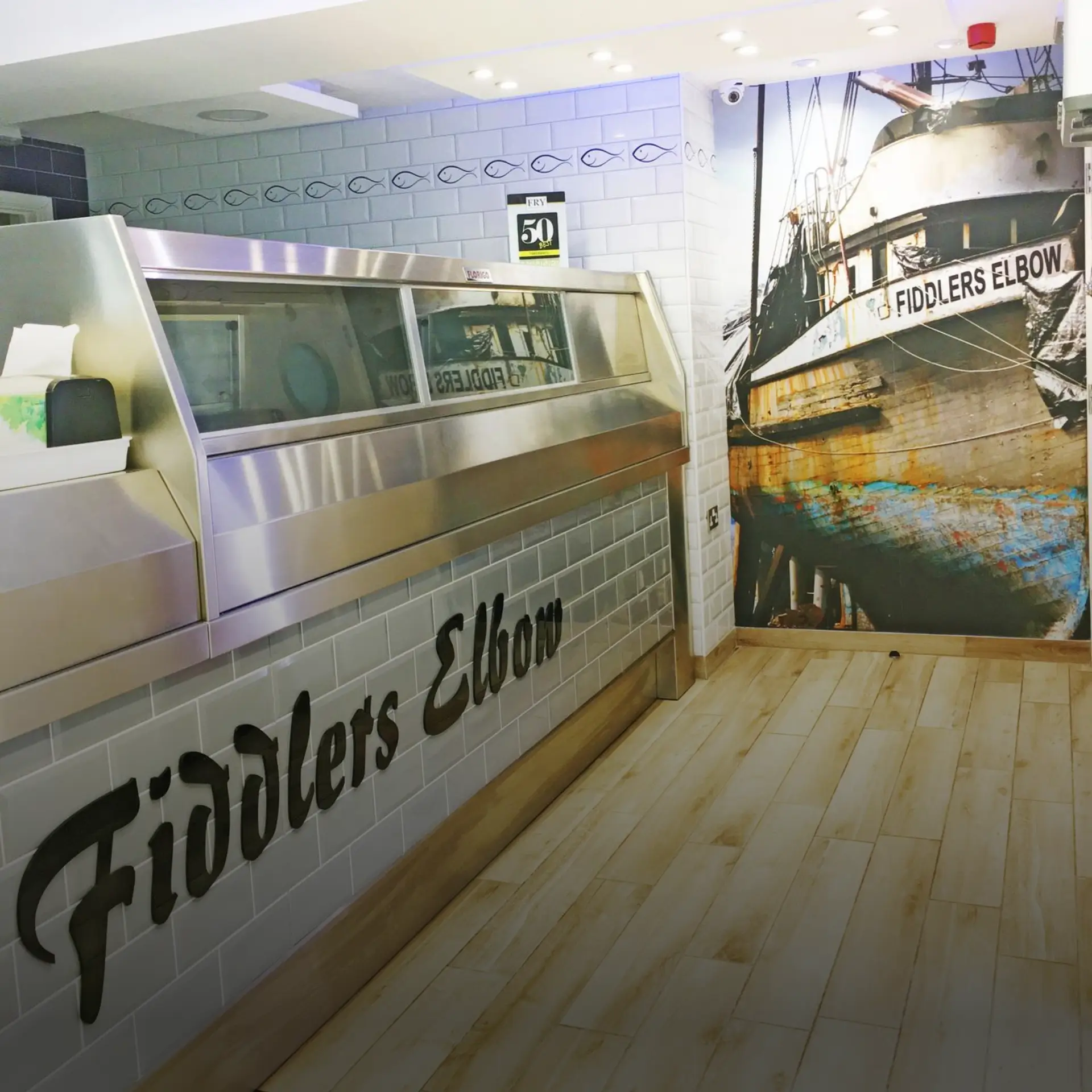 Inside Fiddlers Elbow Fish and Chip shop