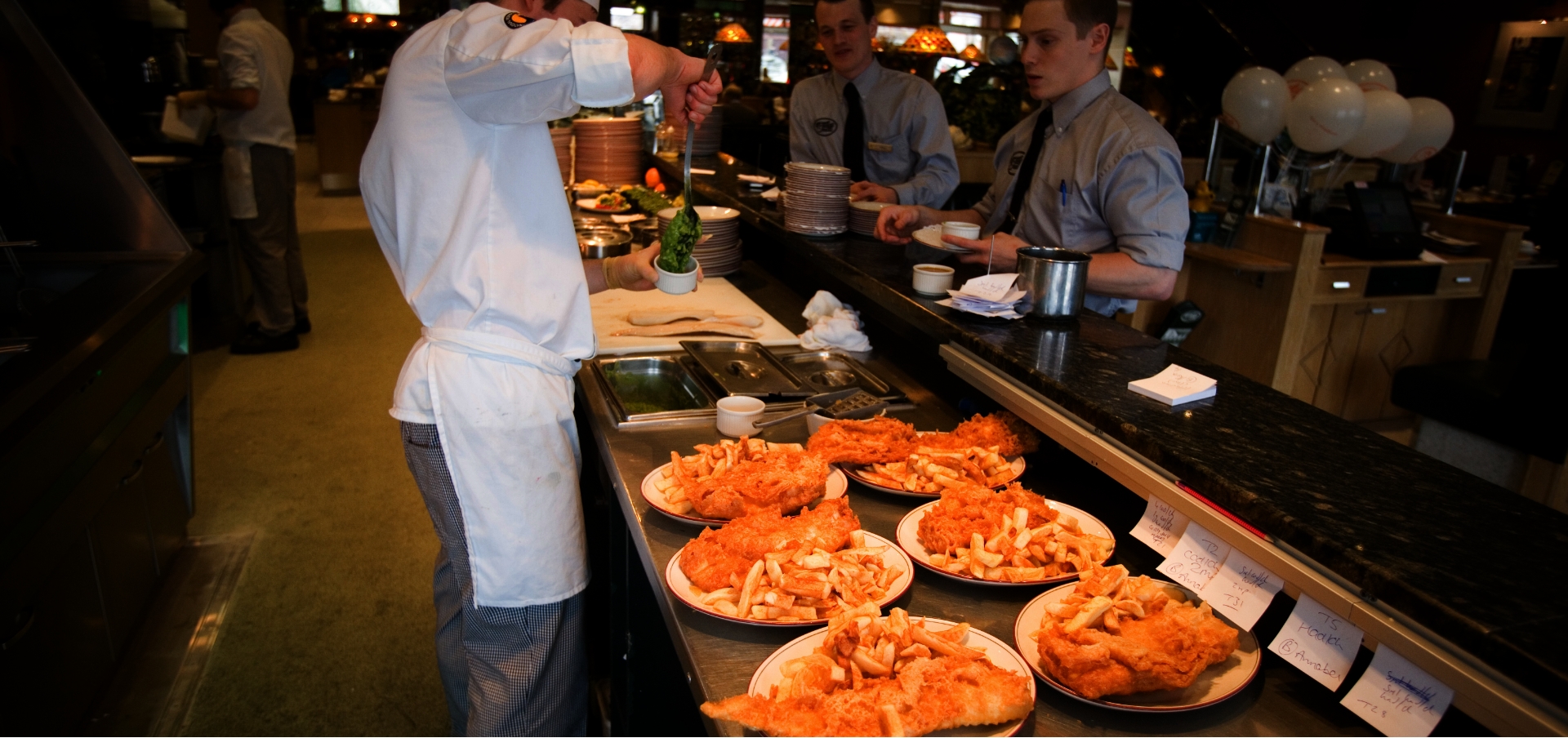 Plates of fish and chips served from a Florigo food counter